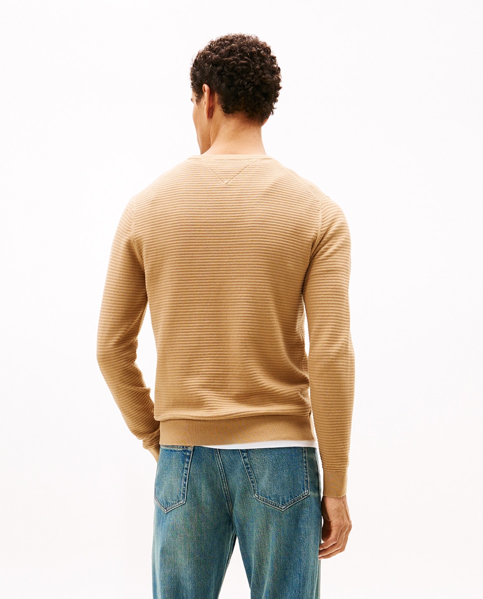 Camisola de Malha de Estrutura com Gola Redonda Bege-2