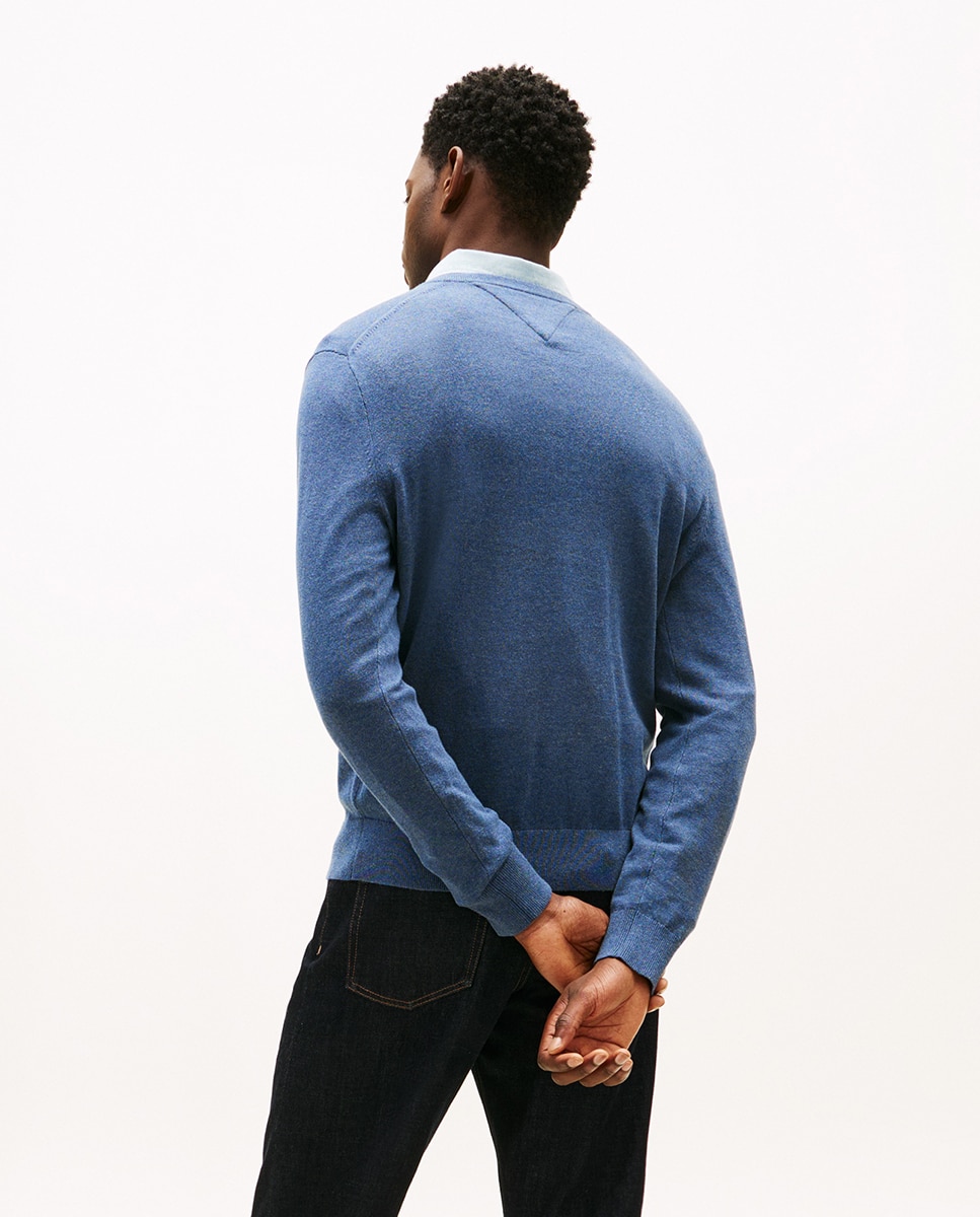 Camisola de malha com decote em bico Azul-índigo-2