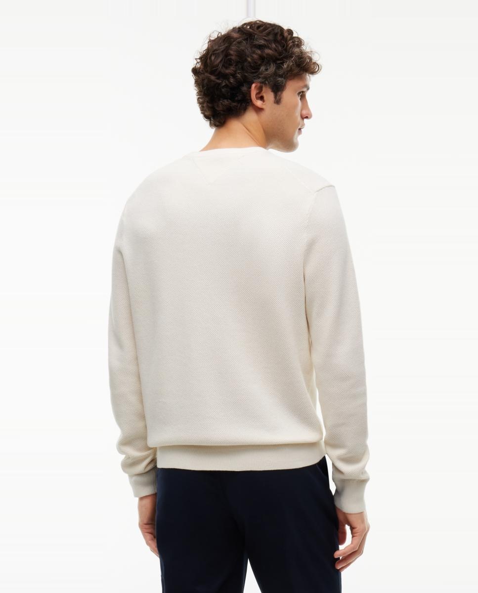 Camisola de Malha Lisa de Algodão com Gola Redonda Branco-2