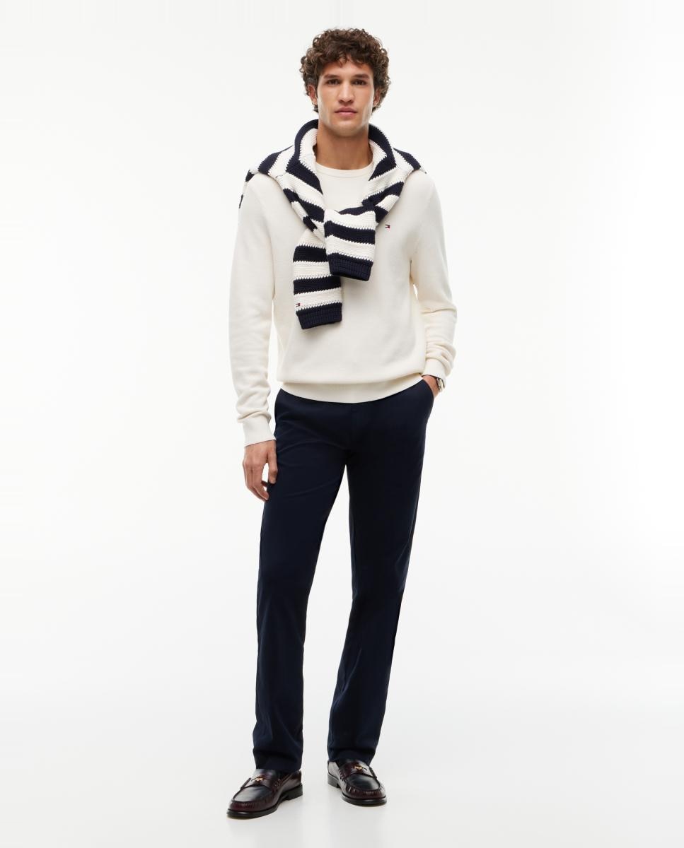 Camisola de Malha Lisa de Algodão com Gola Redonda Branco-5