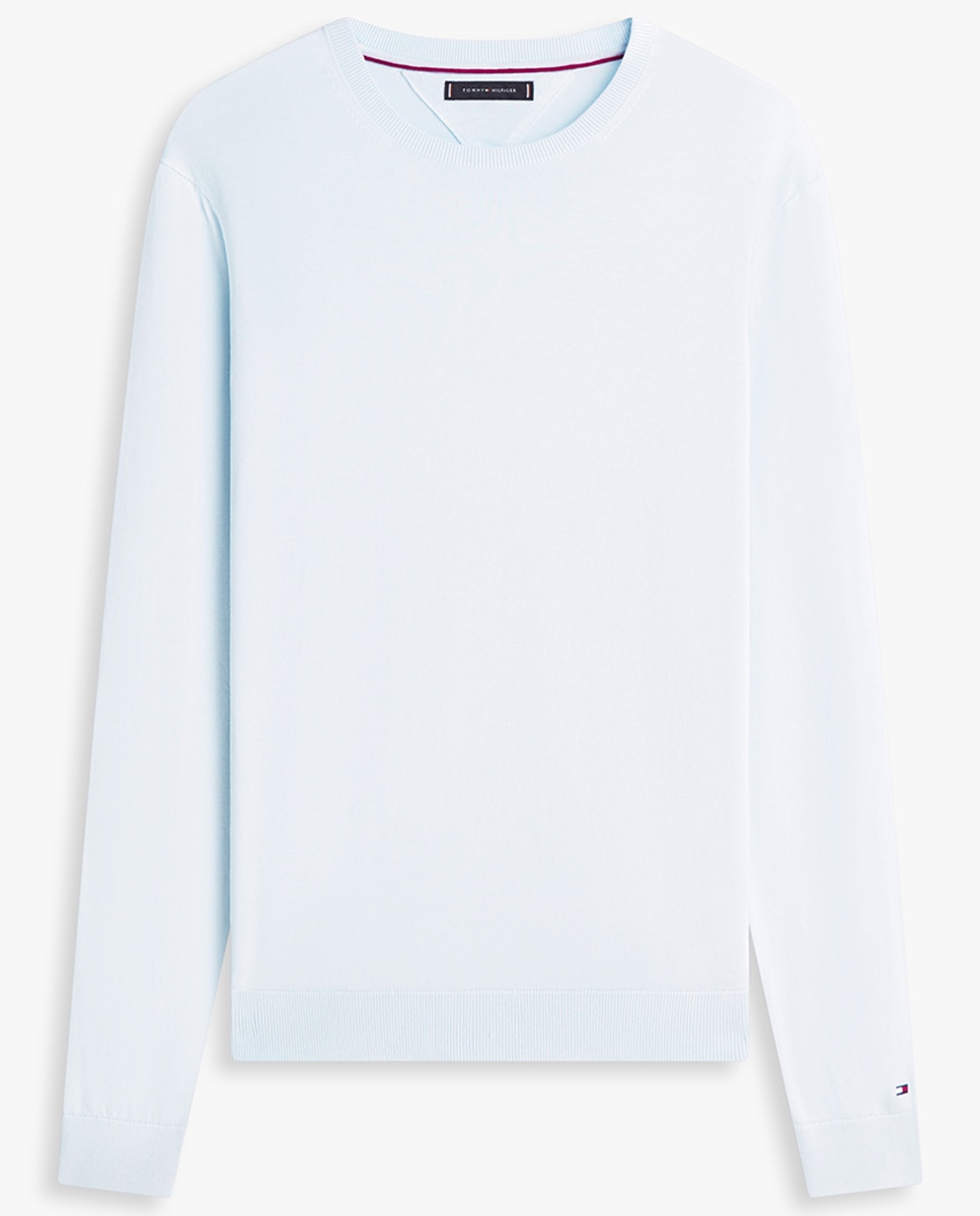 Camisola de Malha Lisa com Gola Redonda Azul-claro-4