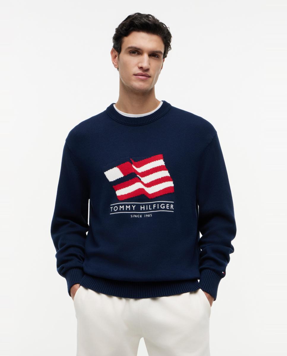 Tommy Hilfiger - Jerséi de algodón de caballero con bandera XL bordada.
