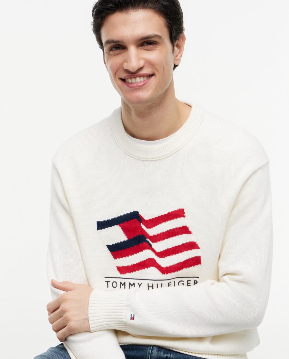 Camisola de Malha de Algodão com Bandeira XL Bordada Branco-marfim-3