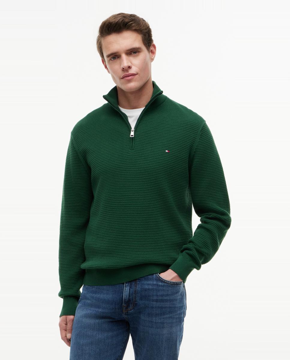 Imagen 1 de Jerséi liso de caballero en estructura con media cremallera - Tommy Hilfiger - Verde oscuro Verde oscuro