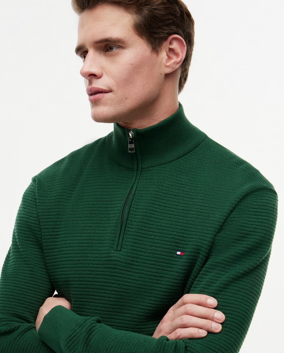 Imagen 3 de Jerséi liso de caballero en estructura con media cremallera - Tommy Hilfiger - Verde oscuro Verde oscuro