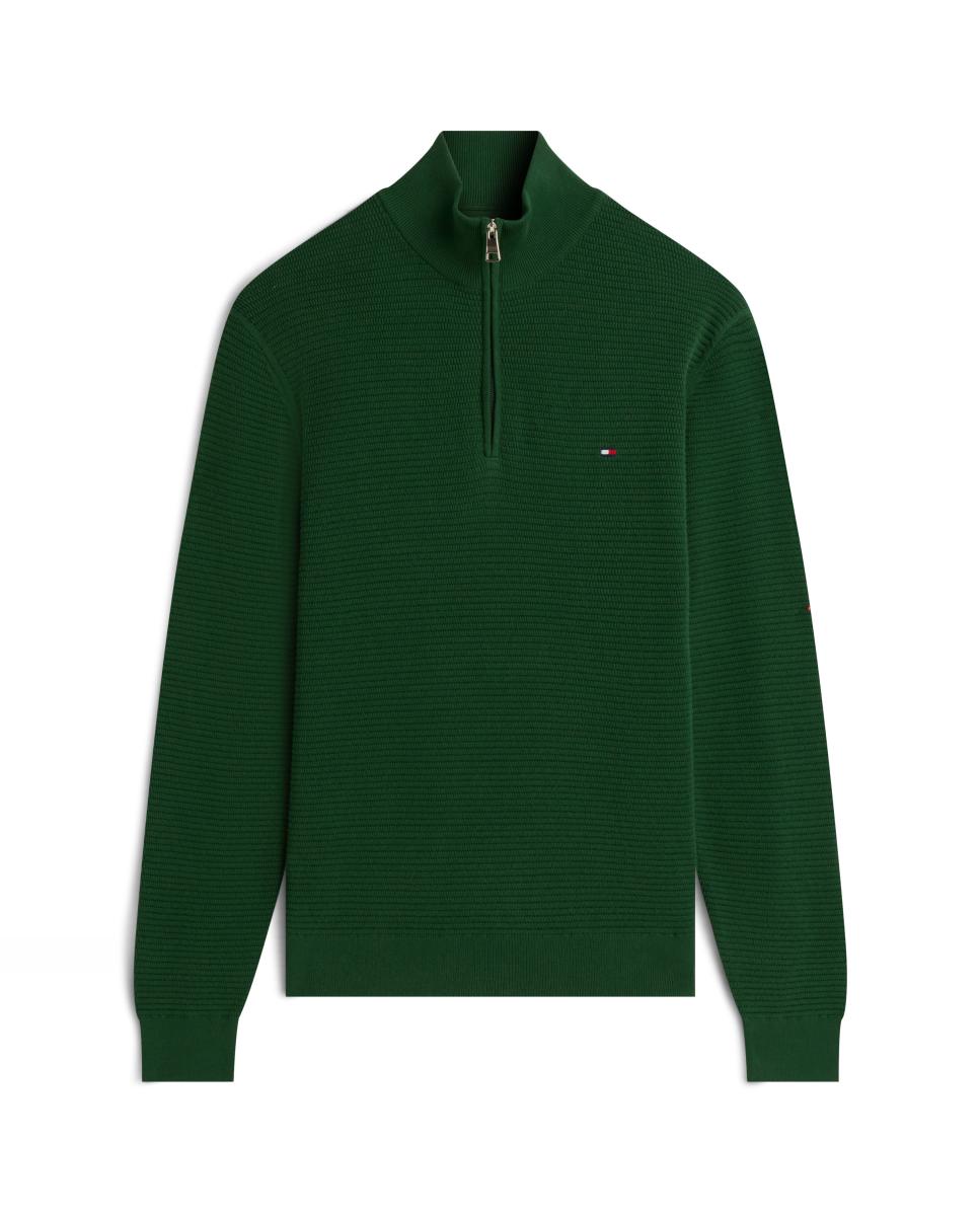 Imagen 4 de Jerséi liso de caballero en estructura con media cremallera - Tommy Hilfiger - Verde oscuro Verde oscuro