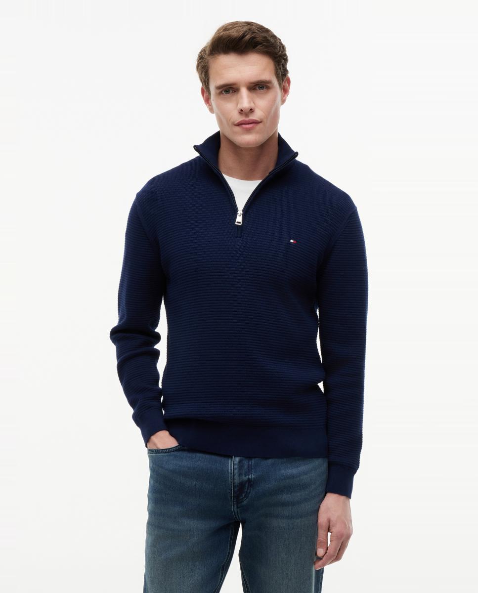Imagen 1 de Jerséi liso de caballero en estructura con media cremallera - Tommy Hilfiger - Azul marino Azul marino