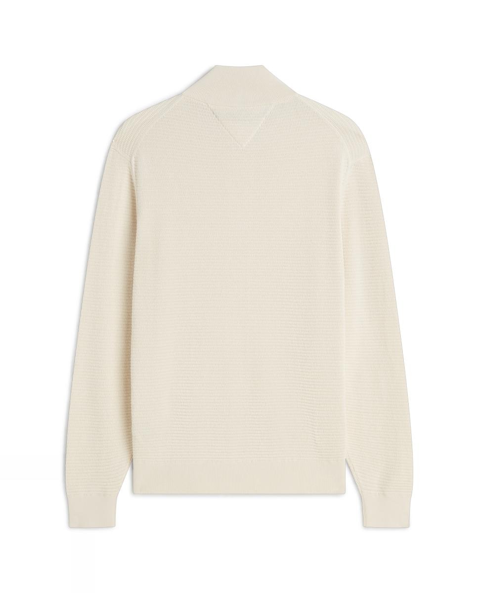 Camisola de Malha Lisa de Estrutura com Meio Fecho de Correr Branco-marfim-5