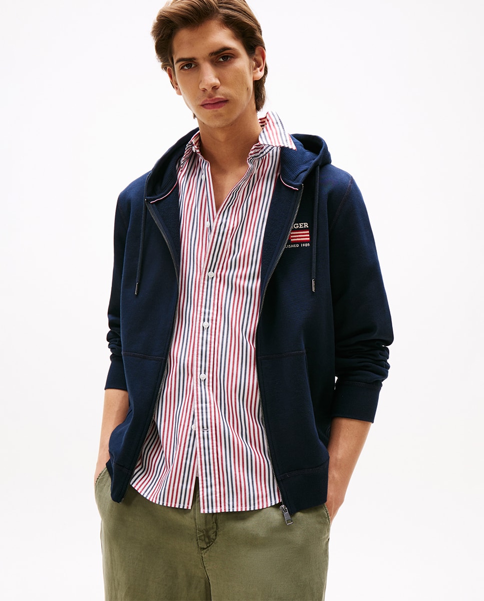 Sweatshirt com Capuz e Fecho de Correr Azul-marinho-1