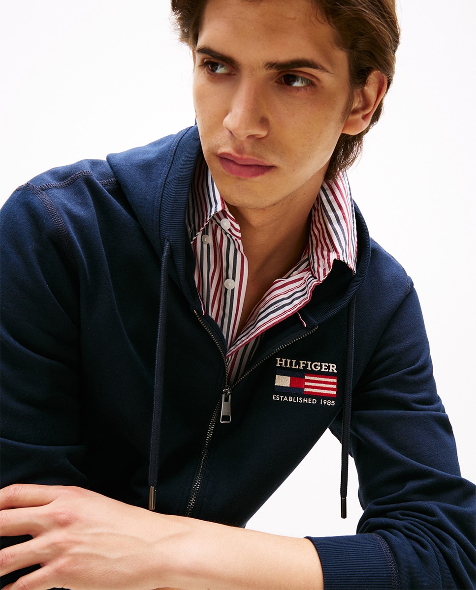 Sweatshirt com Capuz e Fecho de Correr Azul-marinho-3