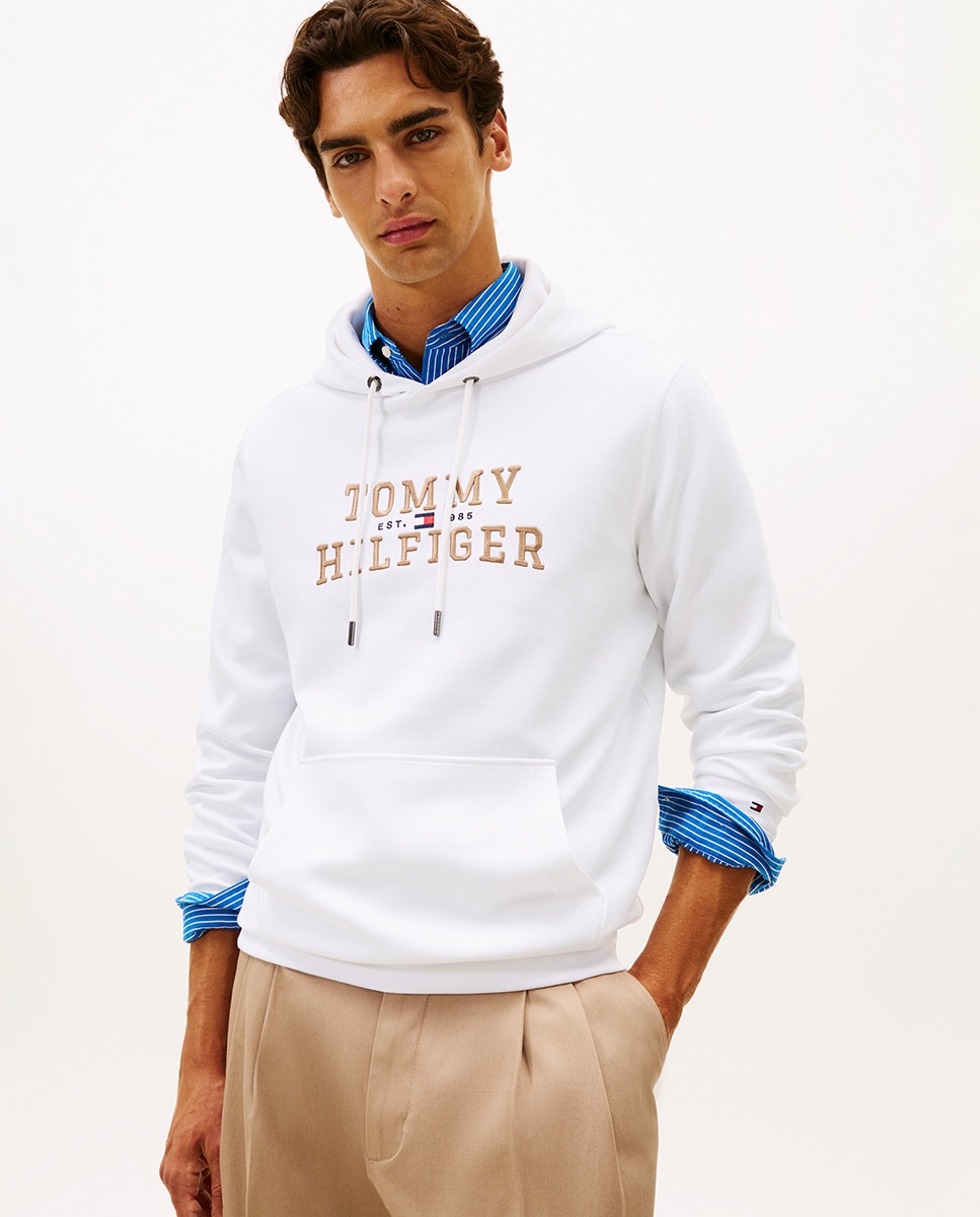 Imagen 0 de Sudadera de caballero con capucha sin cremallera Blanco