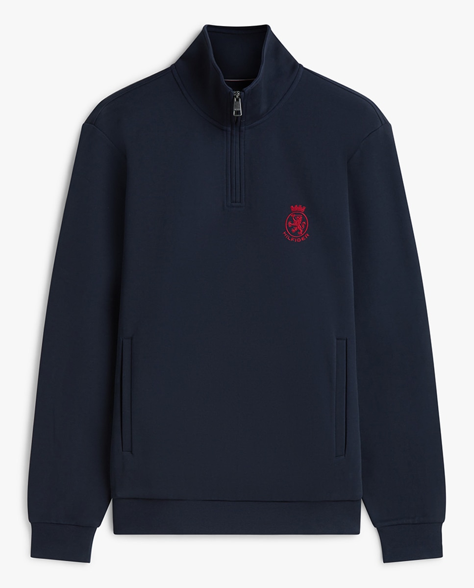 Sweatshirt sem Capuz e com Meio Fecho de Correr Azul-marinho-4