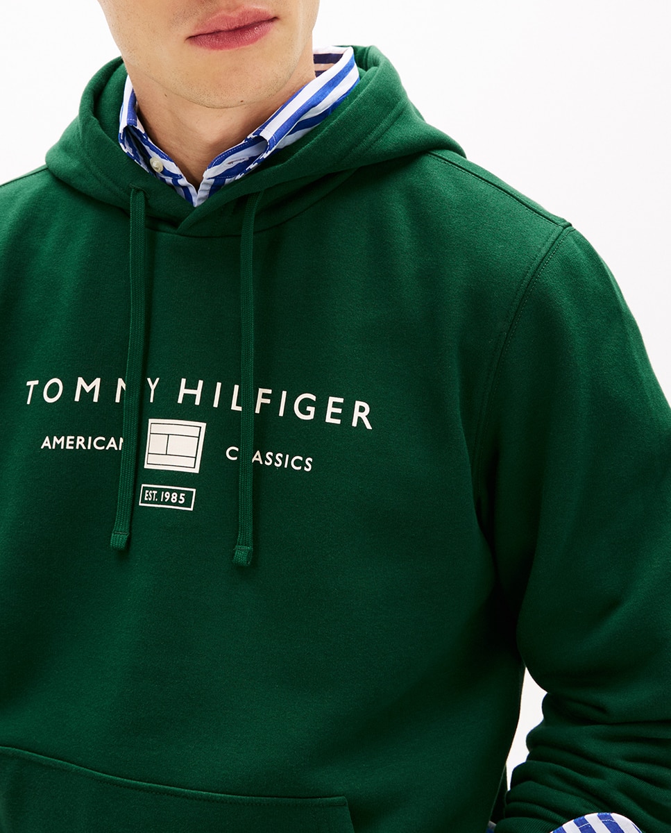 Sweatshirt com Capuz e sem Fecho de Correr Verde-escuro-3