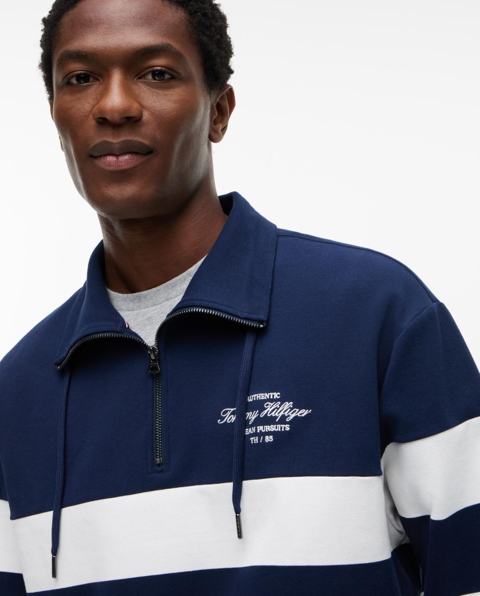 Sweatshirt Estampada com Meio Fecho de Correr Azul-marinho-3