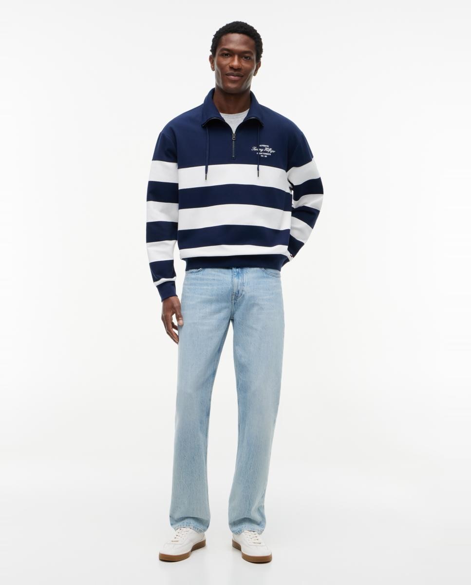 Sweatshirt Estampada com Meio Fecho de Correr Azul-marinho-7