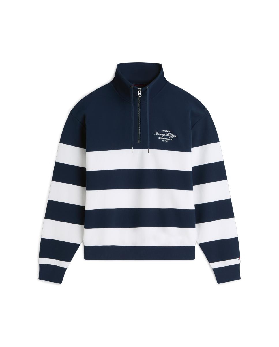 Sweatshirt Estampada com Meio Fecho de Correr Azul-marinho-4