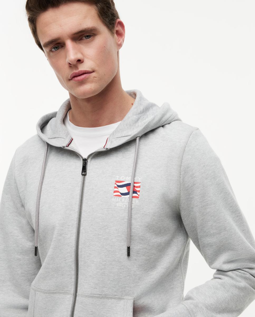 Sweatshirt com Fecho de Correr e Capuz Cinzento-3