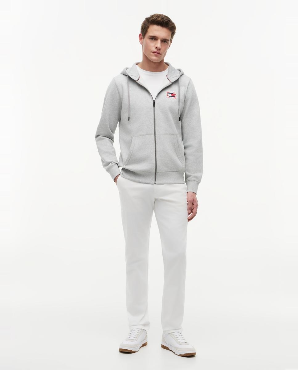 Sweatshirt com Fecho de Correr e Capuz Cinzento-7
