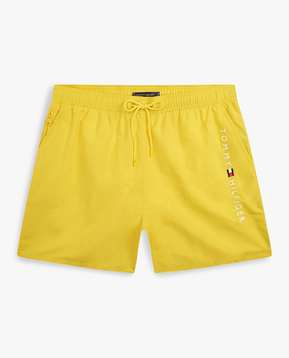 Calções de Banho Lisos com Cintura Ajustável Amarelo-4