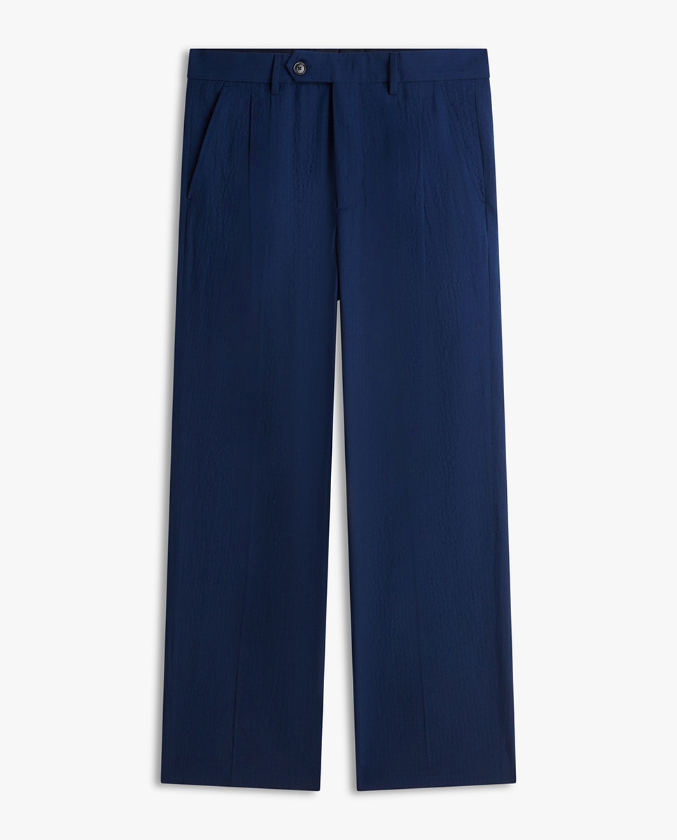 Calças Tipo Seersucker Relaxed Fit Azul-marinho-5