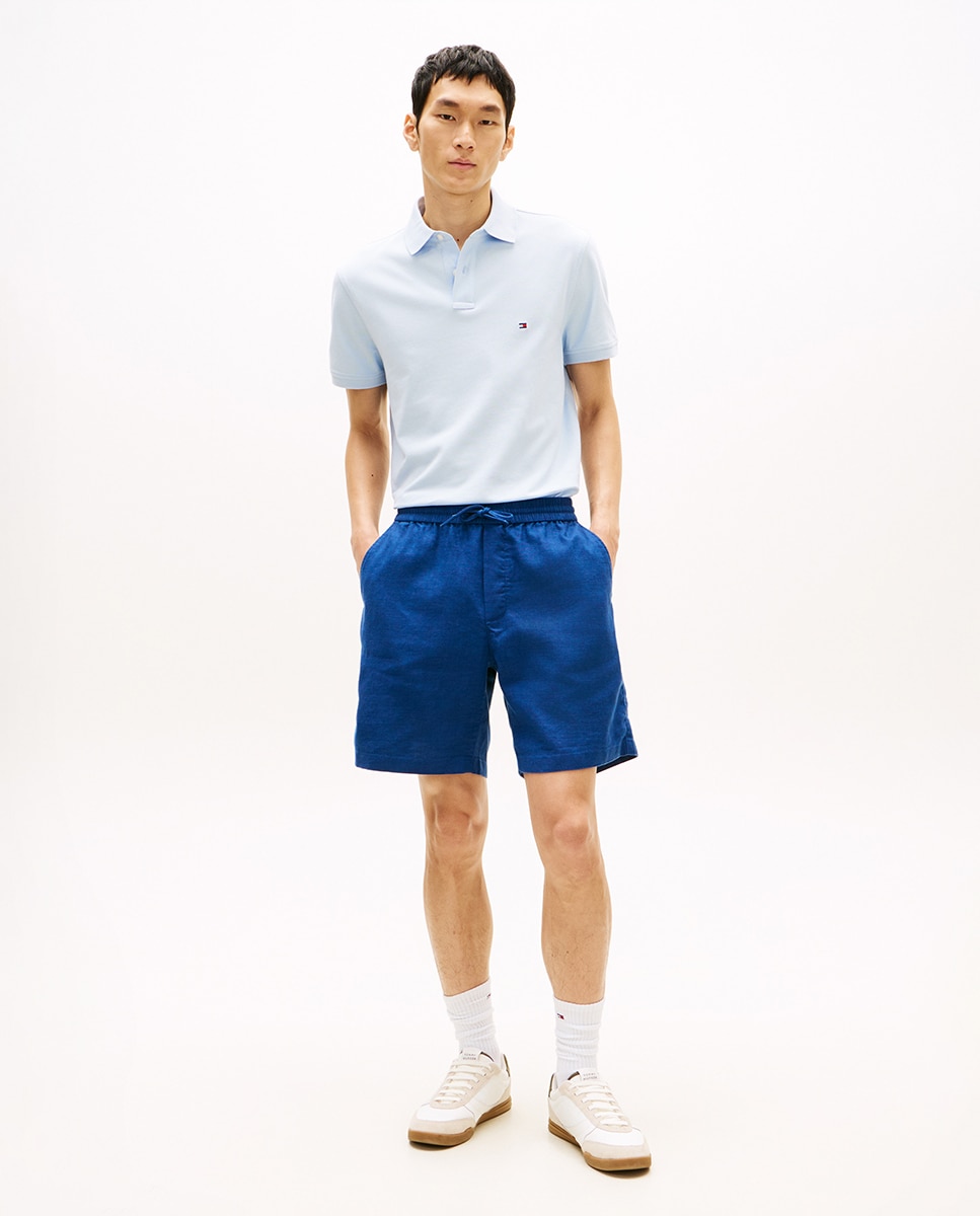 Bermuda regular fit cintura elástica y cordón de lino de hombre - Tommy Hilfiger - Beige Azul marino-1