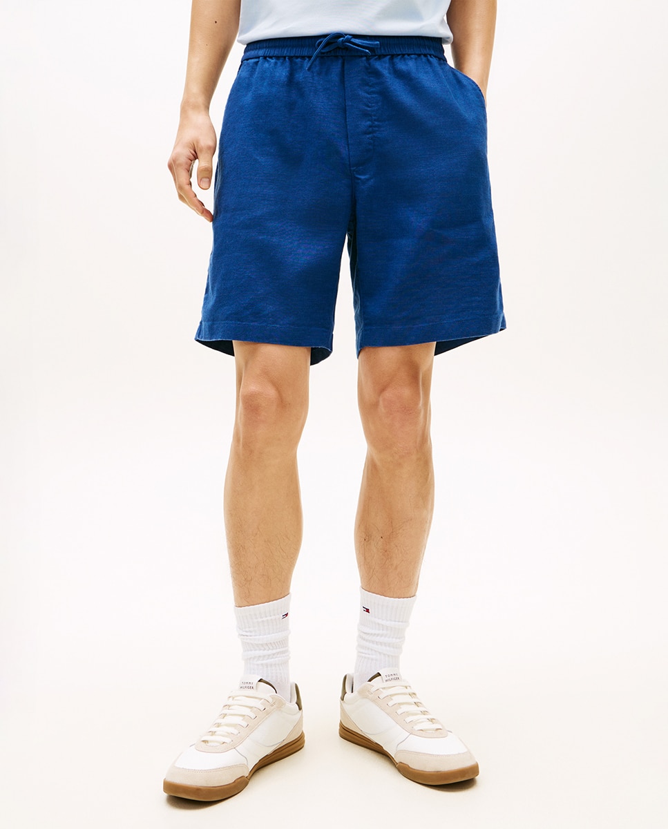 Bermuda regular fit cintura elástica y cordón de lino de hombre - Tommy Hilfiger - Beige Azul marino-2