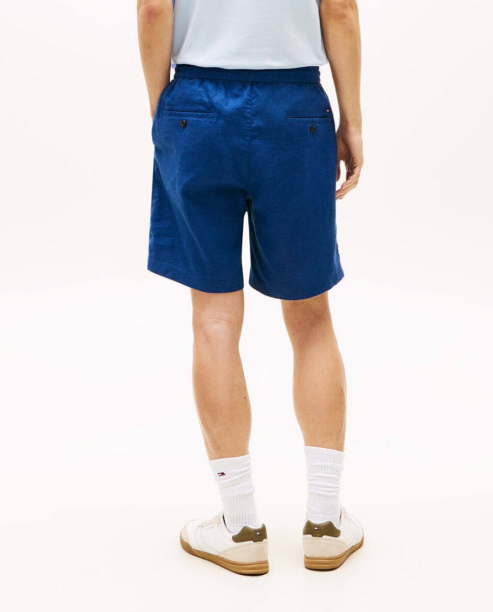 Bermuda regular fit cintura elástica y cordón de lino de hombre - Tommy Hilfiger - Beige Azul marino-3