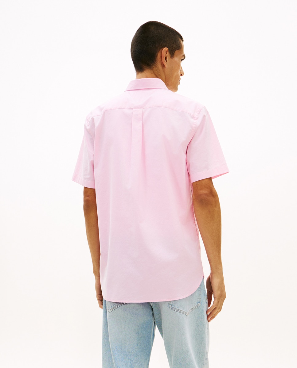 Camisa Oxford Lisa com Manga Curta Rosa-2