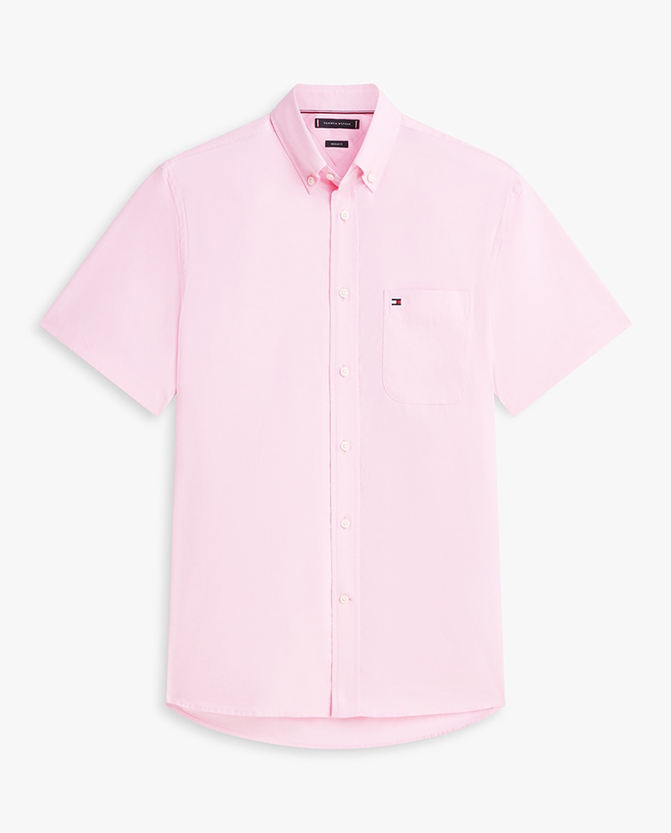 Camisa Oxford Lisa com Manga Curta Rosa-4
