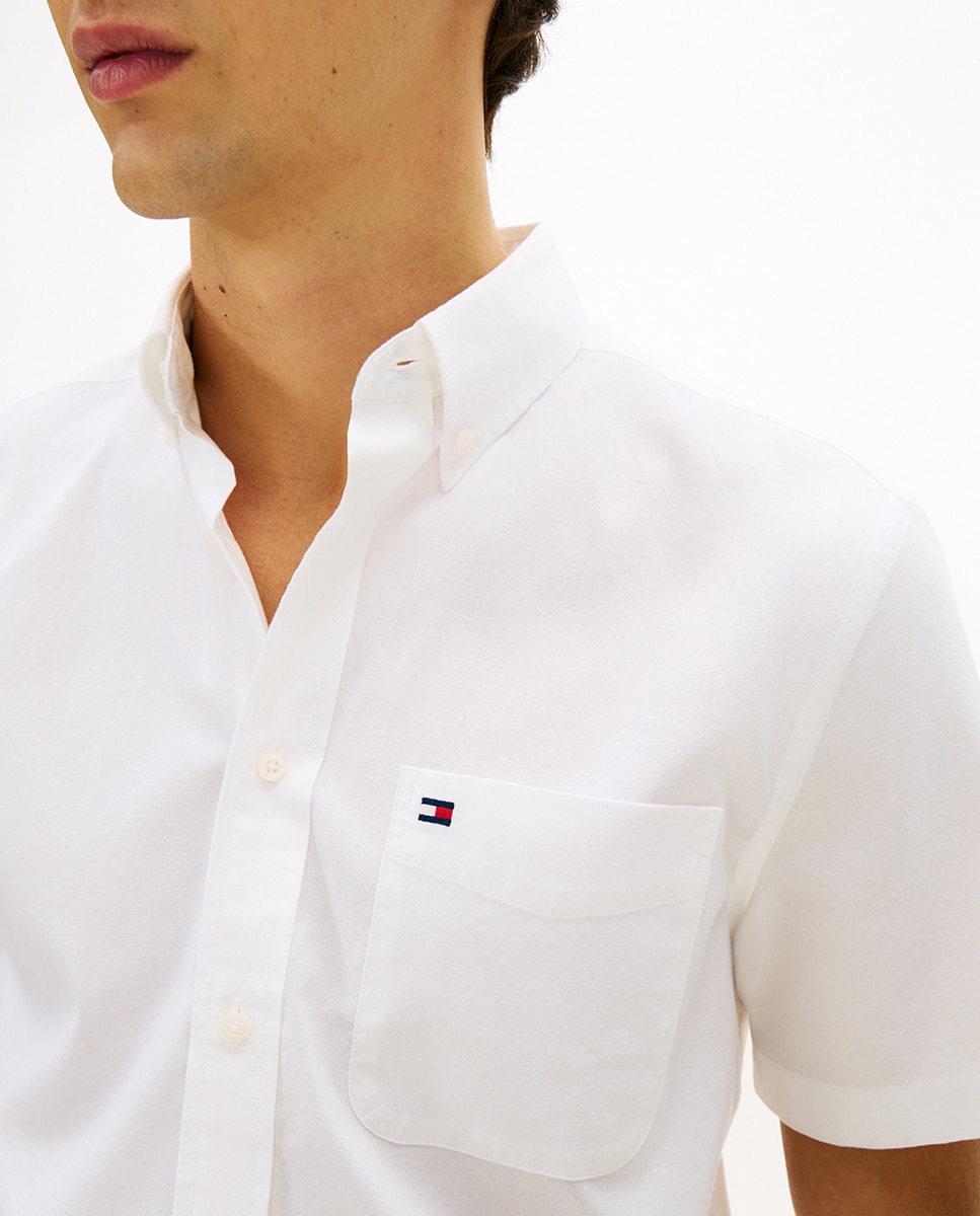 Camisa Oxford Lisa com Manga Curta Branco-3