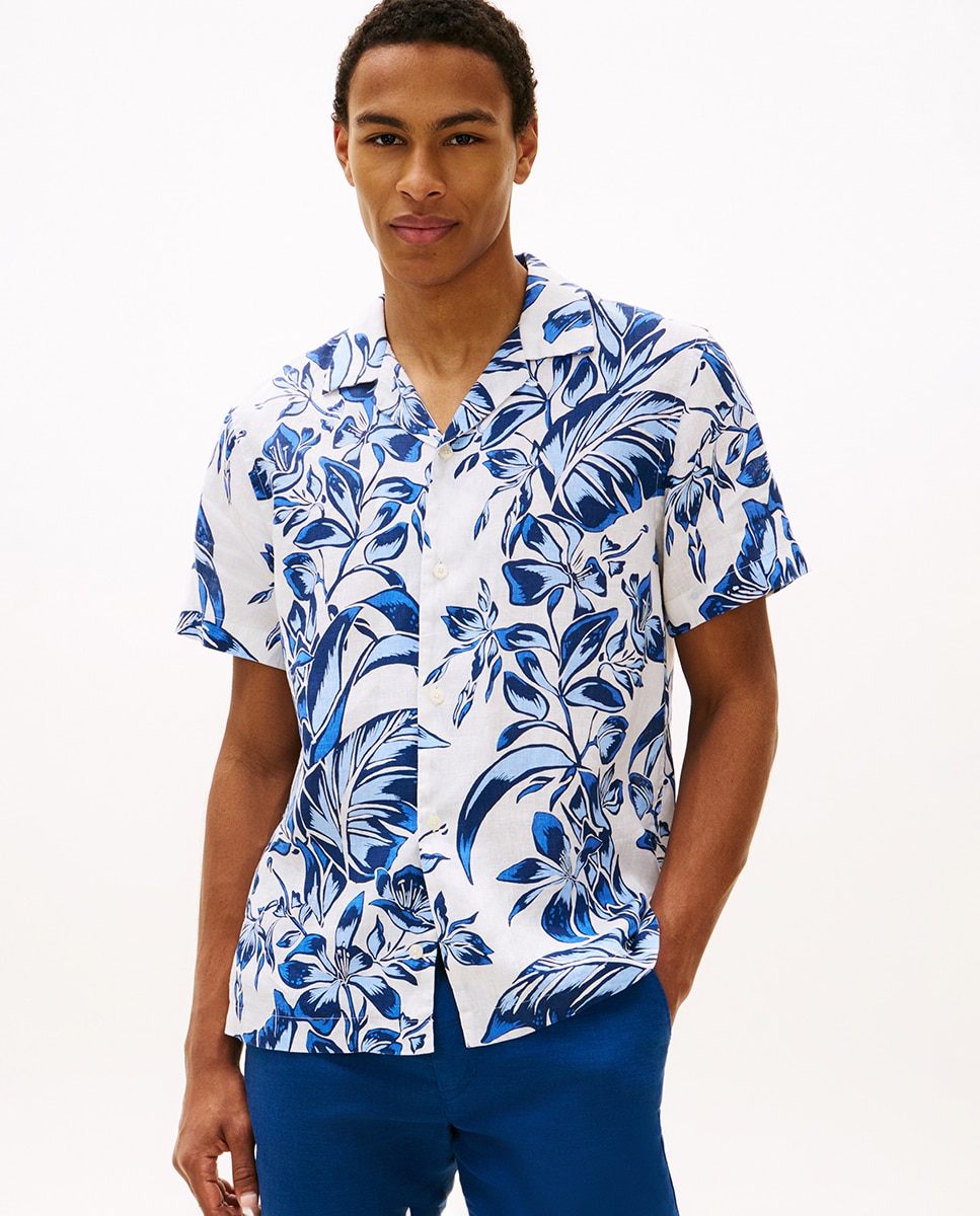 Imagem 0 de Camisa de Linho Estampada com Manga Curta