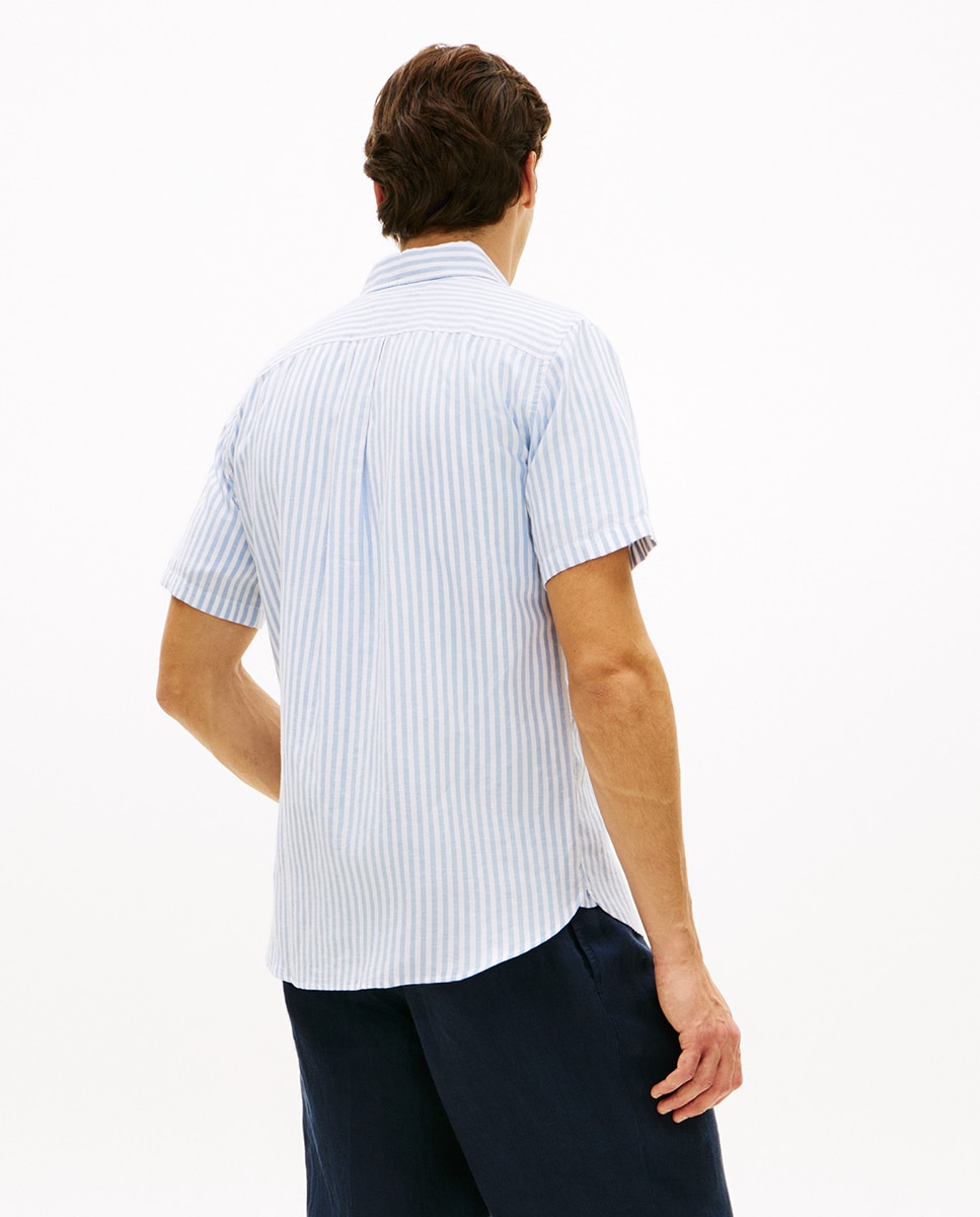 Camisa de Linho Estampada com Manga Curta Azul-claro-2