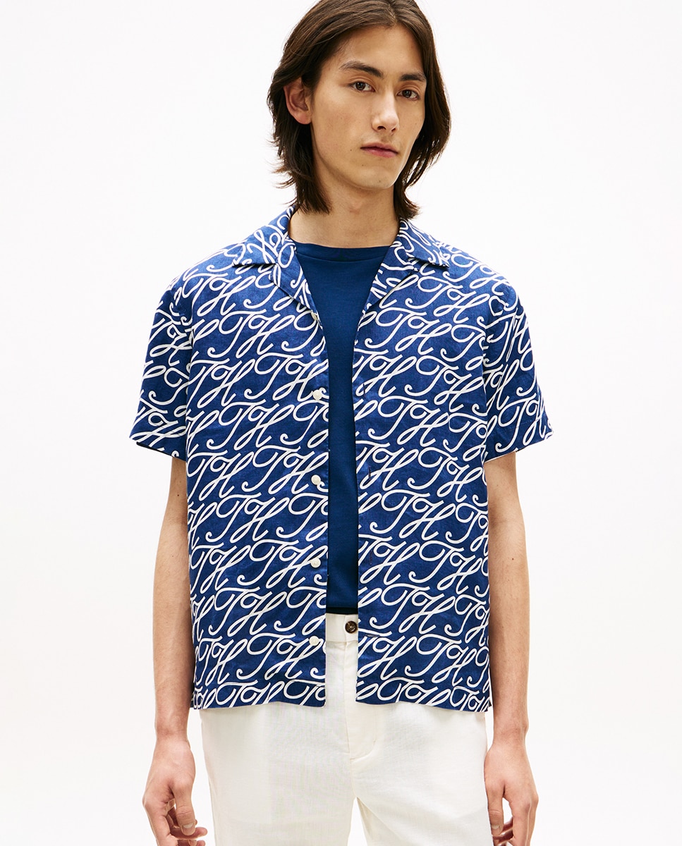 Imagem 0 de Camisa de Linho Estampada com Manga Curta