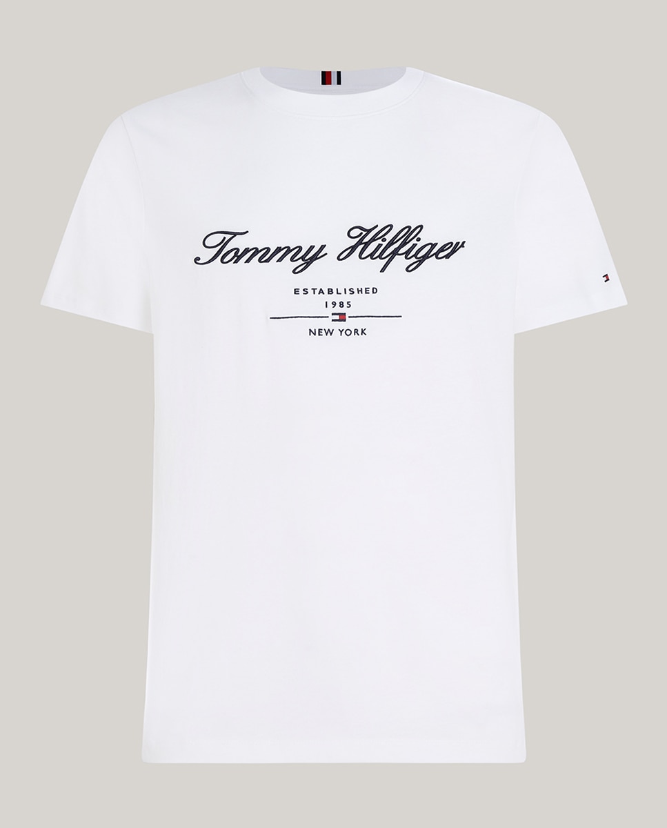 T-shirt de Manga Curta de Algodão com Logótipo Bordado à Frente Branco-4