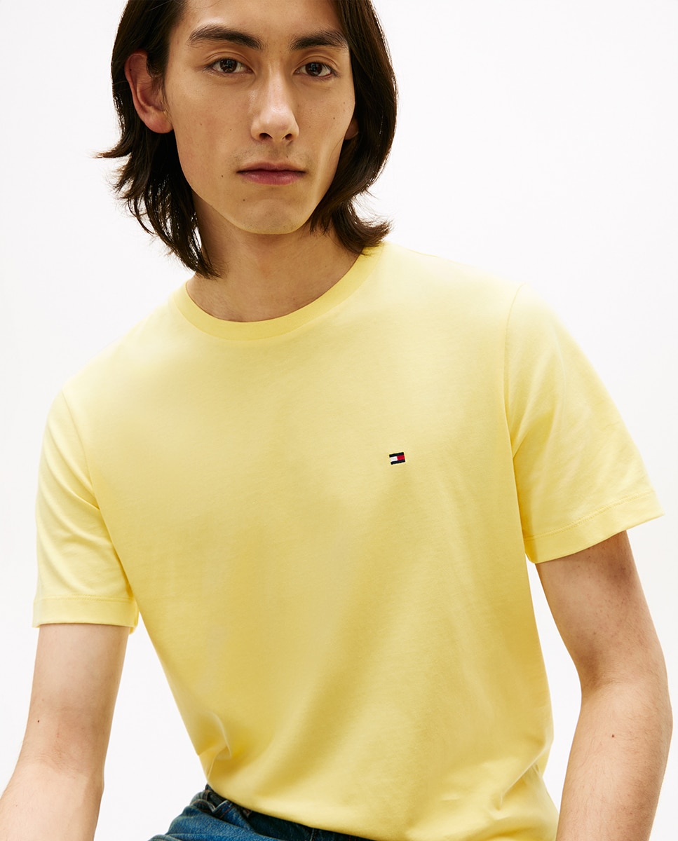 Camiseta de hombre regular de manga corta con bandera bordada - Tommy Hilfiger - Rosa Amarillo-3