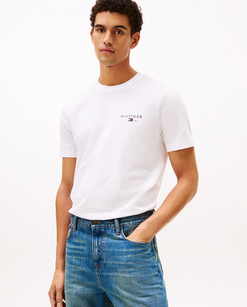 T-shirt de Manga Curta com Gola Redonda Branco-1