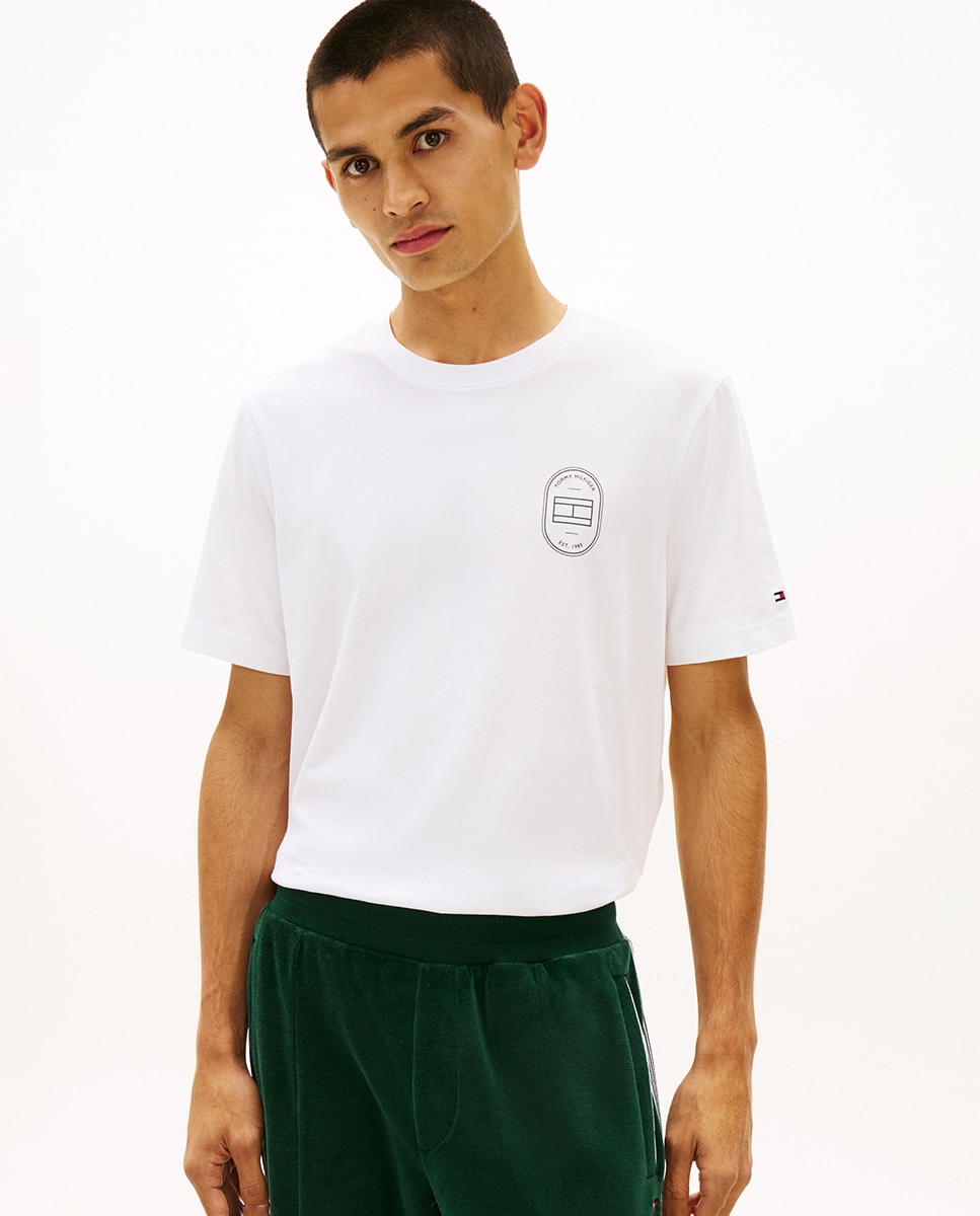 T-shirt de Manga Curta com Gola Redonda Branco-1