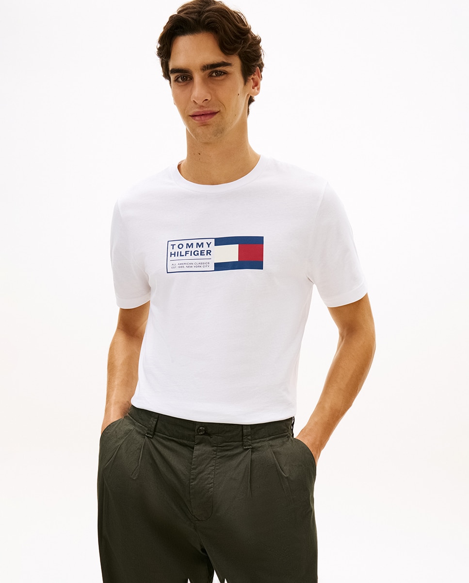 T-shirt de Manga Curta com Gola Redonda Branco-1