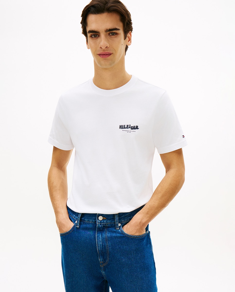 T-shirt de Manga Curta com Gola Redonda Branco-1