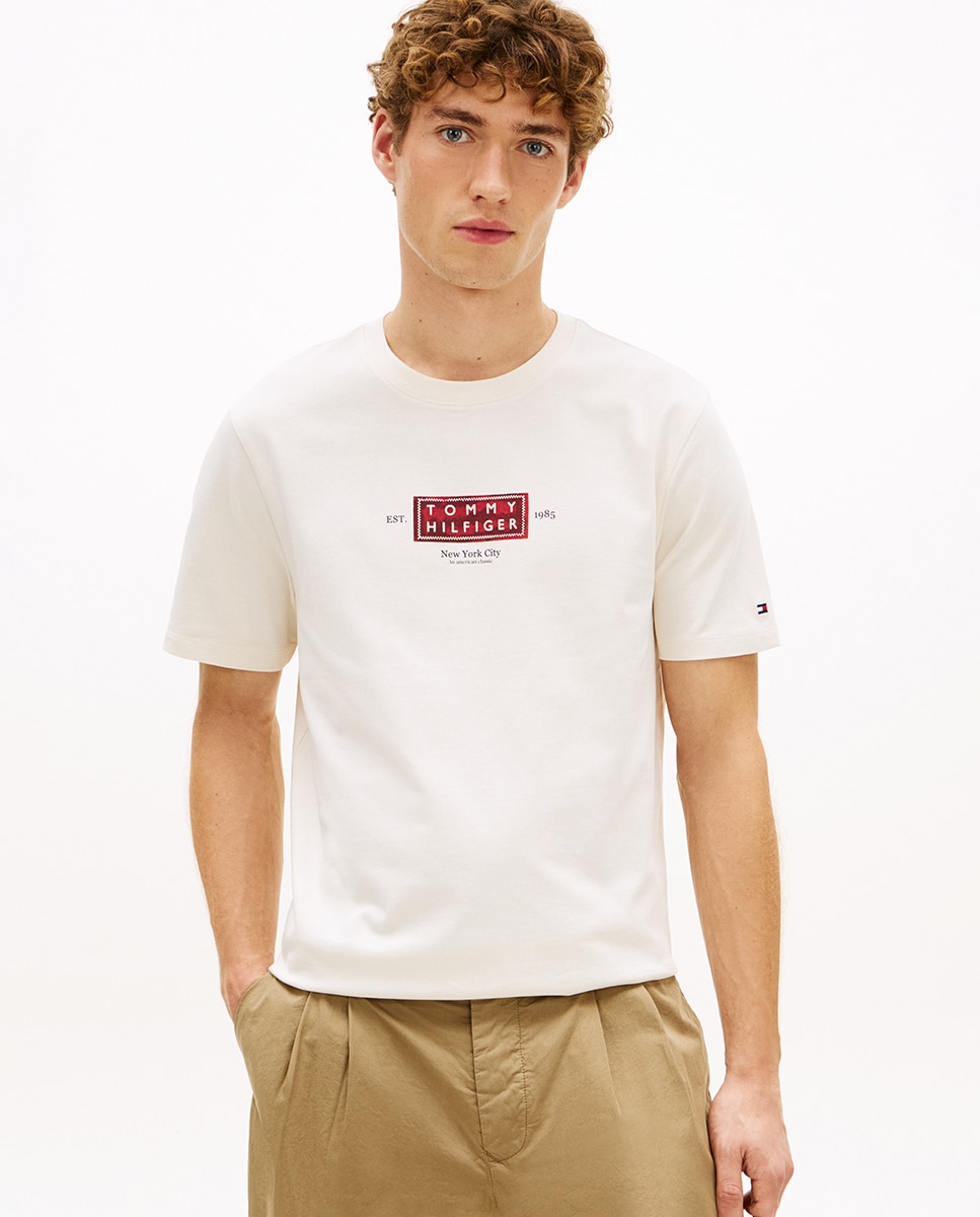 T-shirt de Manga Curta com Gola Redonda Branco-1