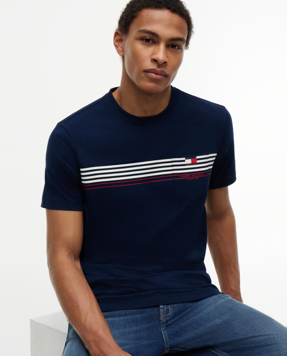 T-shirt com Fita da Marca Impressa no Peito Azul-marinho-3
