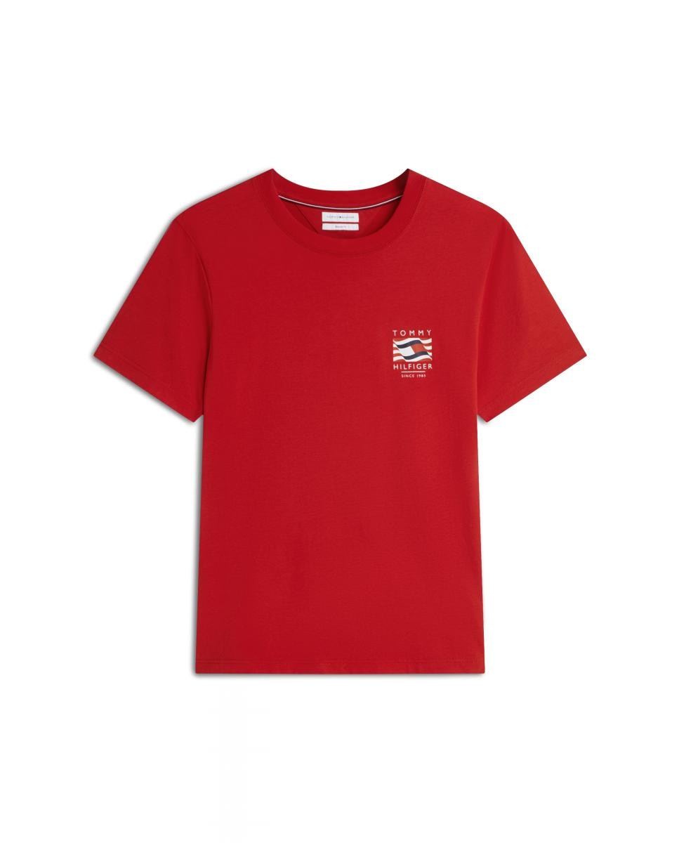 Camiseta de caballero con branding impreso en el pecho - Tommy Hilfiger - Rojo Rojo-4