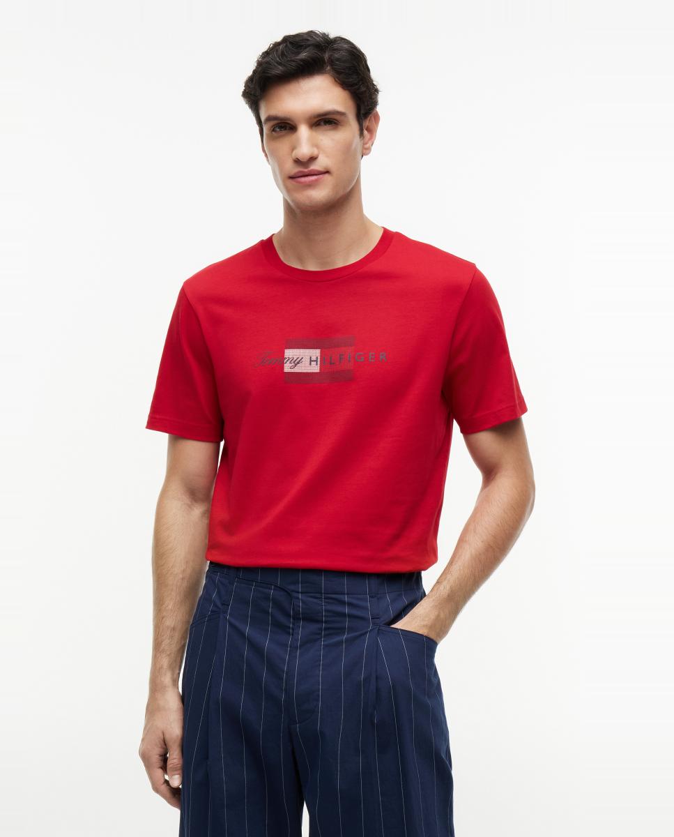 Camiseta de caballero con branding impreso en el pecho - Tommy Hilfiger - Rojo Rojo-1