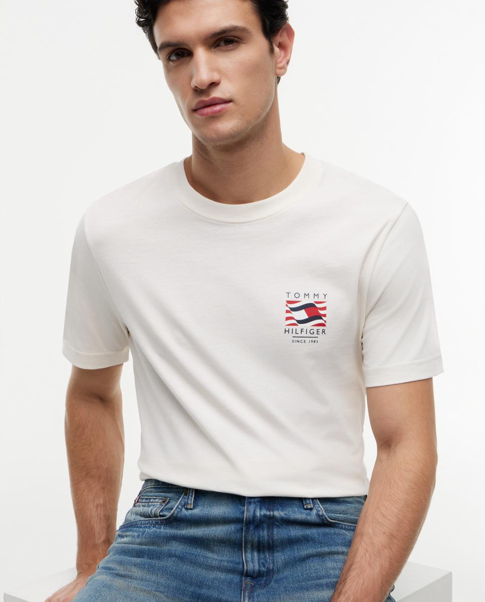 T-shirt com Branding Impresso no Peito Branco-marfim-3