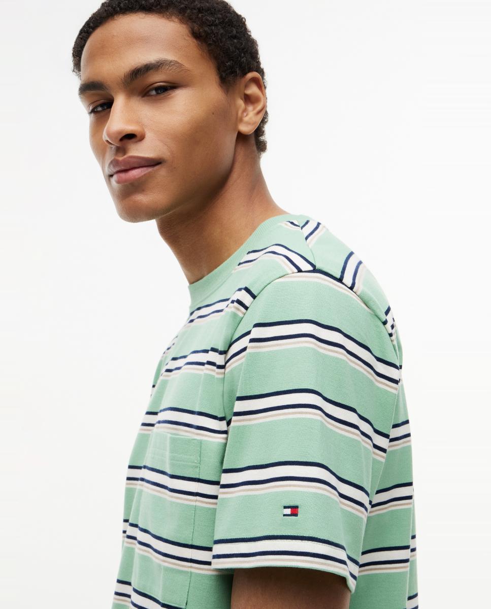 T-shirt com Estampado às Riscas Azul-marinho-3