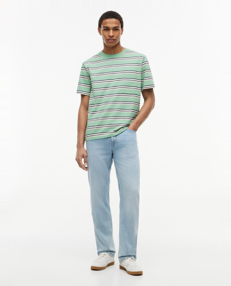 T-shirt com Estampado às Riscas Azul-marinho-7