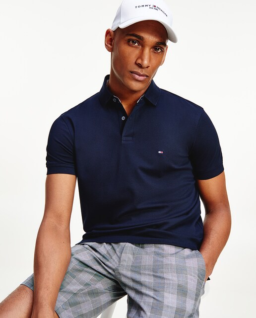 Polo de hombre regular liso manga corta azul marino