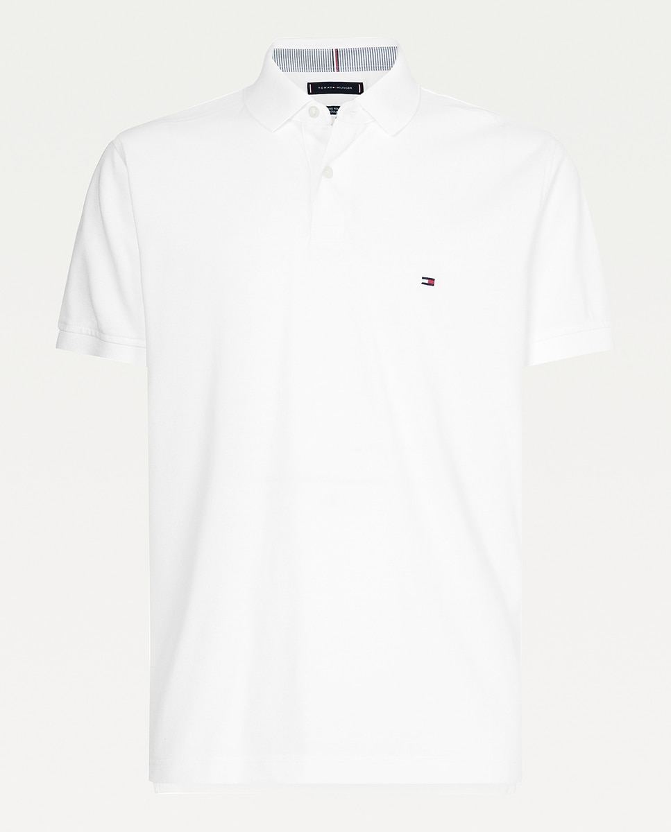 Pólo regular liso branco com manga curta Branco-4