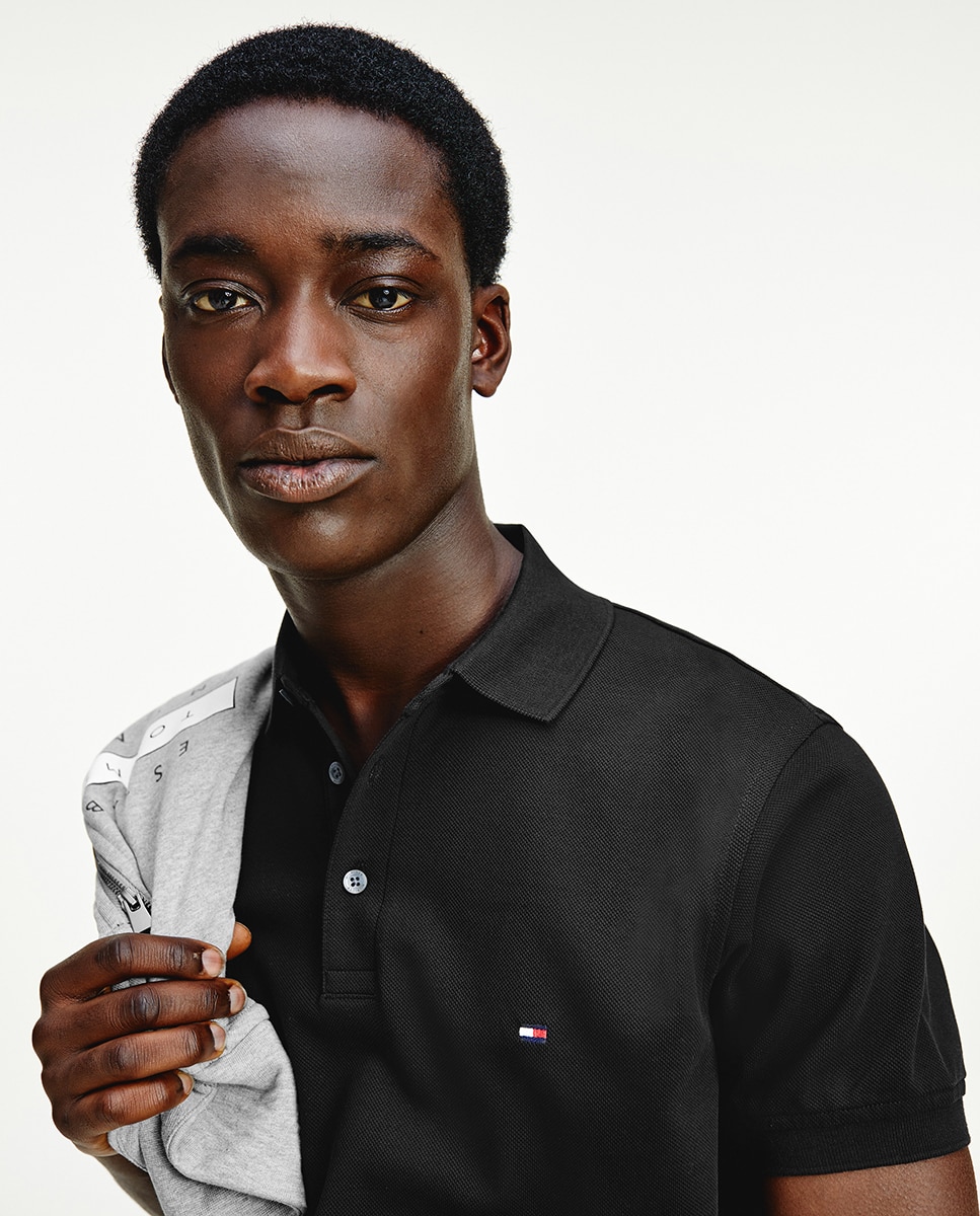Polo liso de manga corta con fit slim - Tommy Hilfiger - Negro Negro-3