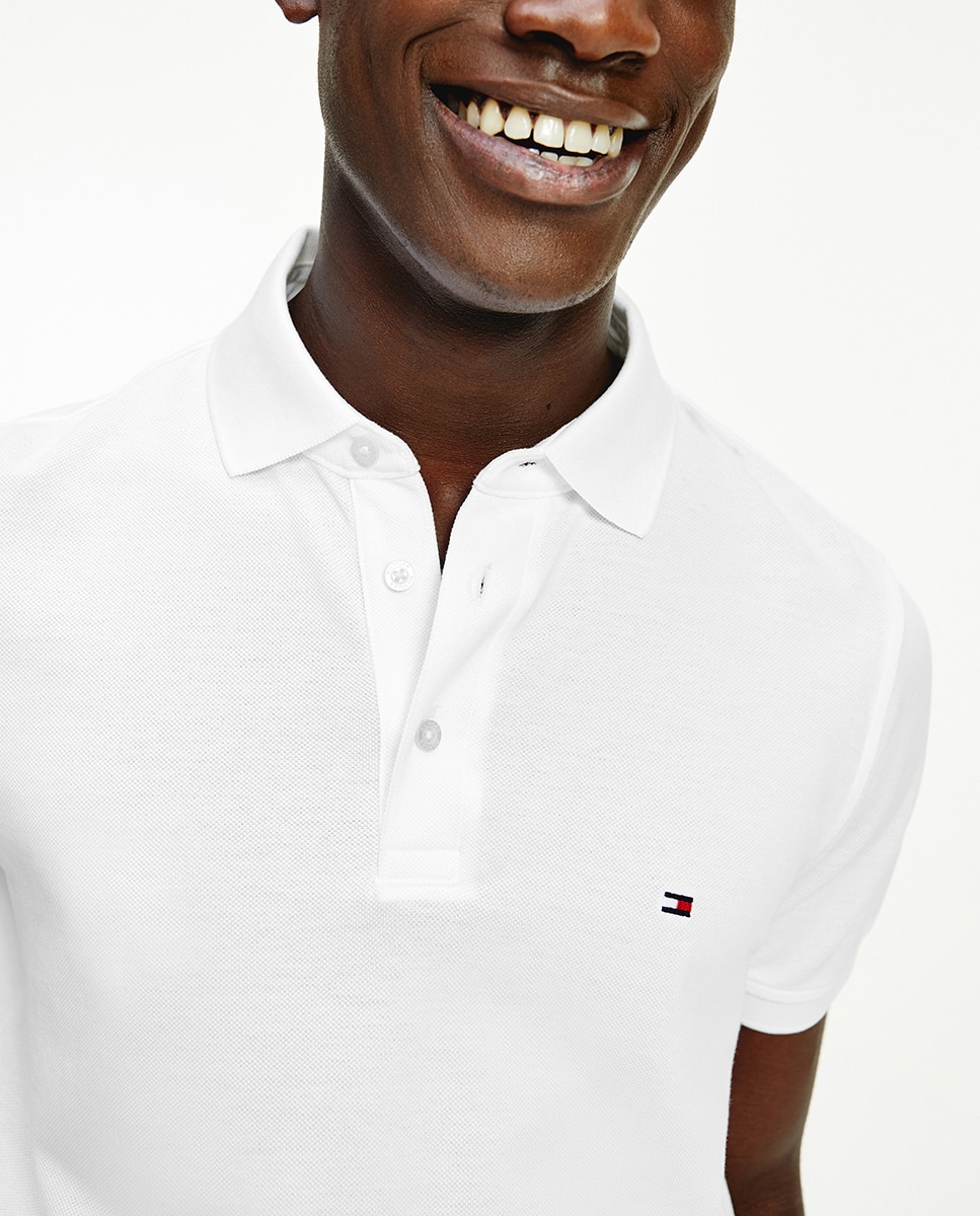 Pólo slim liso branco com manga curta Branco-3